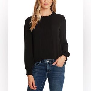 Cece Blouse Long Sleeve 2X Smocked Cuff Pin-Tuck Front Grunge Dark Romantic